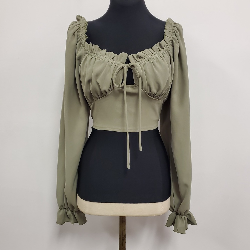 Shein Women Fairy Milkmaid Babydoll Cropped Top Size S Green Coquette Cottagcore